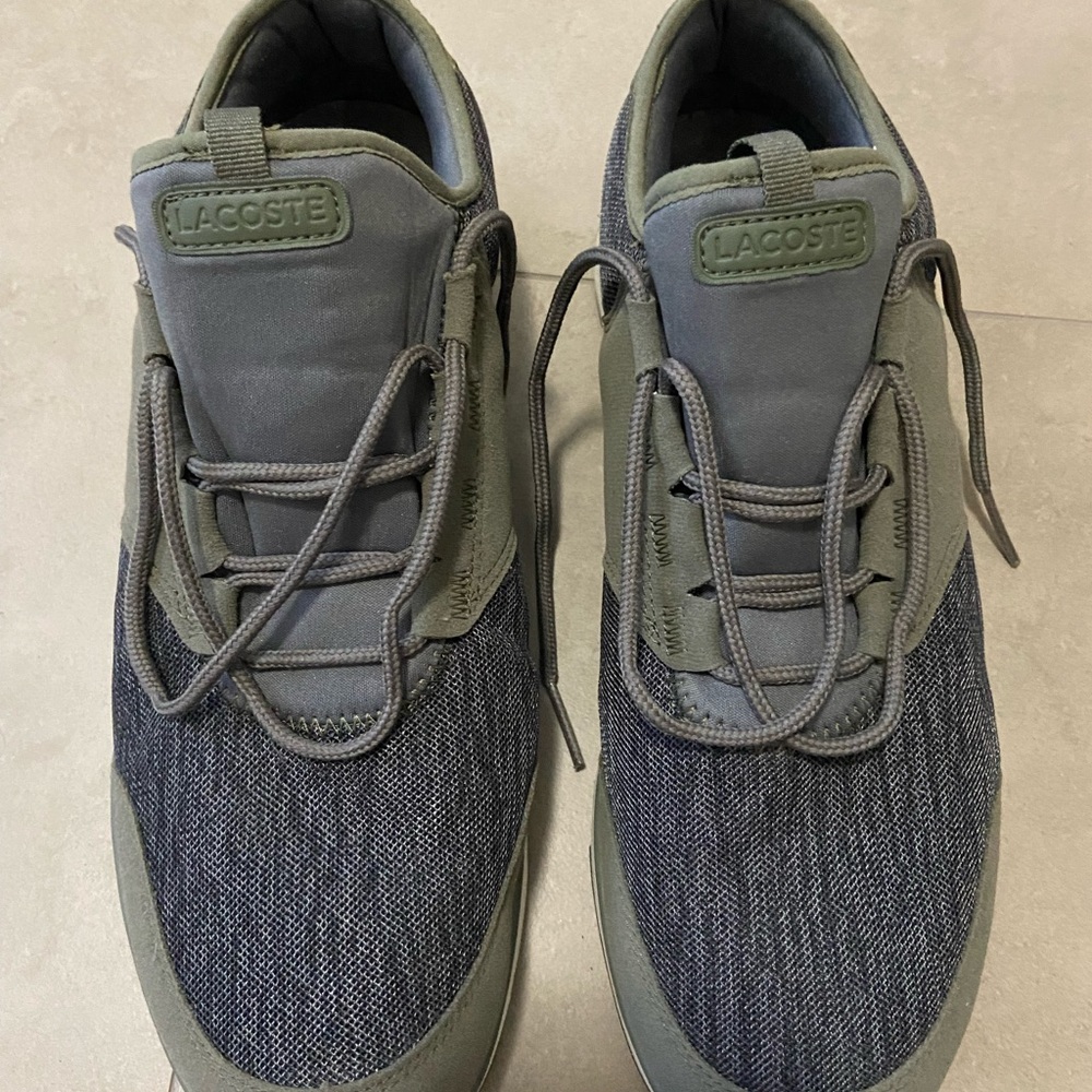 Lacoste Men's Athletic Sneakers in Olive and Charcoal Knit